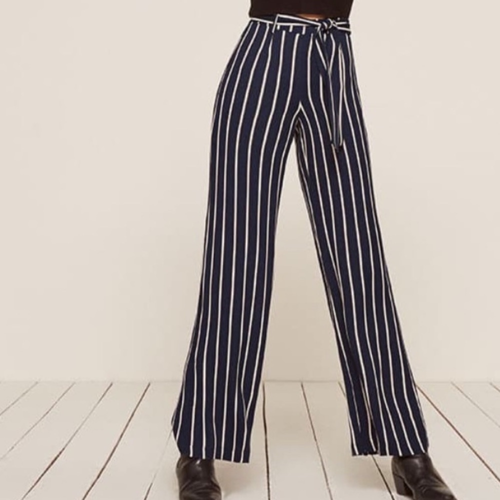 Reformation Belmont Pant - Navy stripe